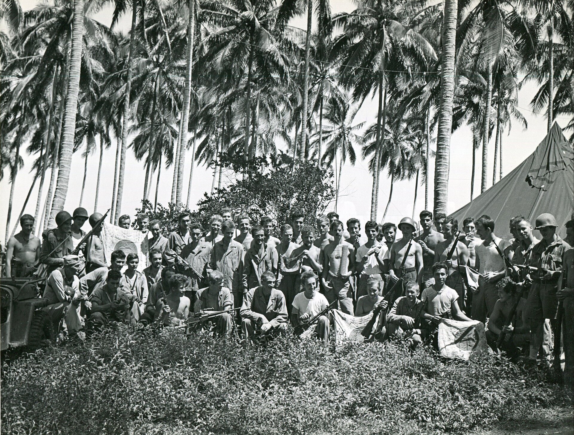 Colonel Evans Carlson with a unit of United States Marine Raiders in the Solomons around 1942. The fighting across these islands drew in some of the war's most famous units and its fiercest jungle combat.