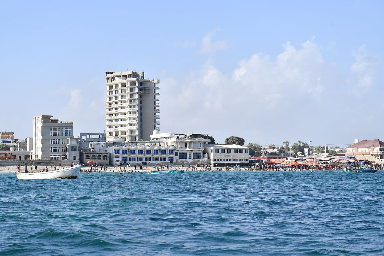 Lido beach in Mogadishu, on the Indian Ocean. Once a byword for anarchy and violence, the ancient port and capital has revived in recent years, its restored beachfront a symbol of the city's fragile recovery.