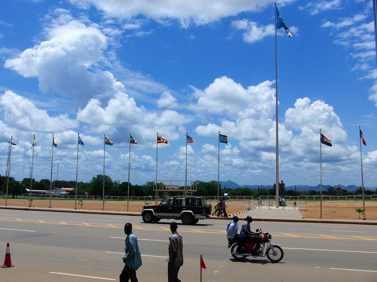 John Garang Mausoleum Square in Juba. Garang led the liberation movement for twenty-two years, argued for a reformed united Sudan rather than secession, and was killed in a helicopter crash weeks after the peace agreement he signed took effect.