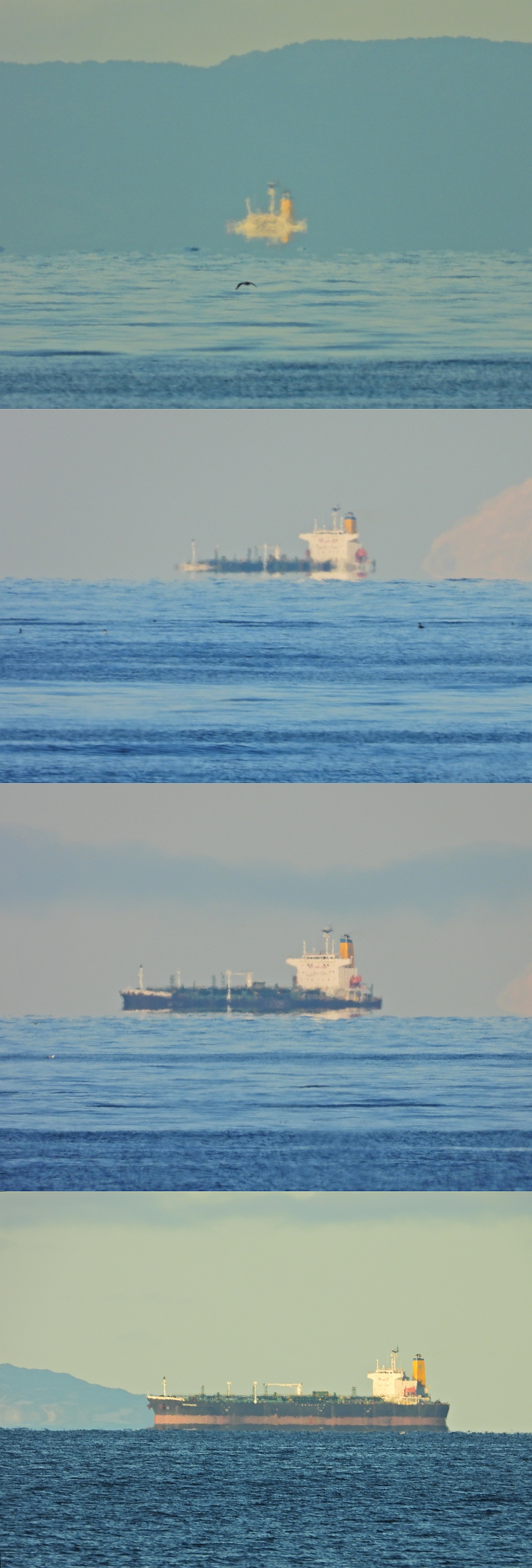 A sequence showing a distant object sinking below the curved horizon, a direct effect of the Earth's roundness.