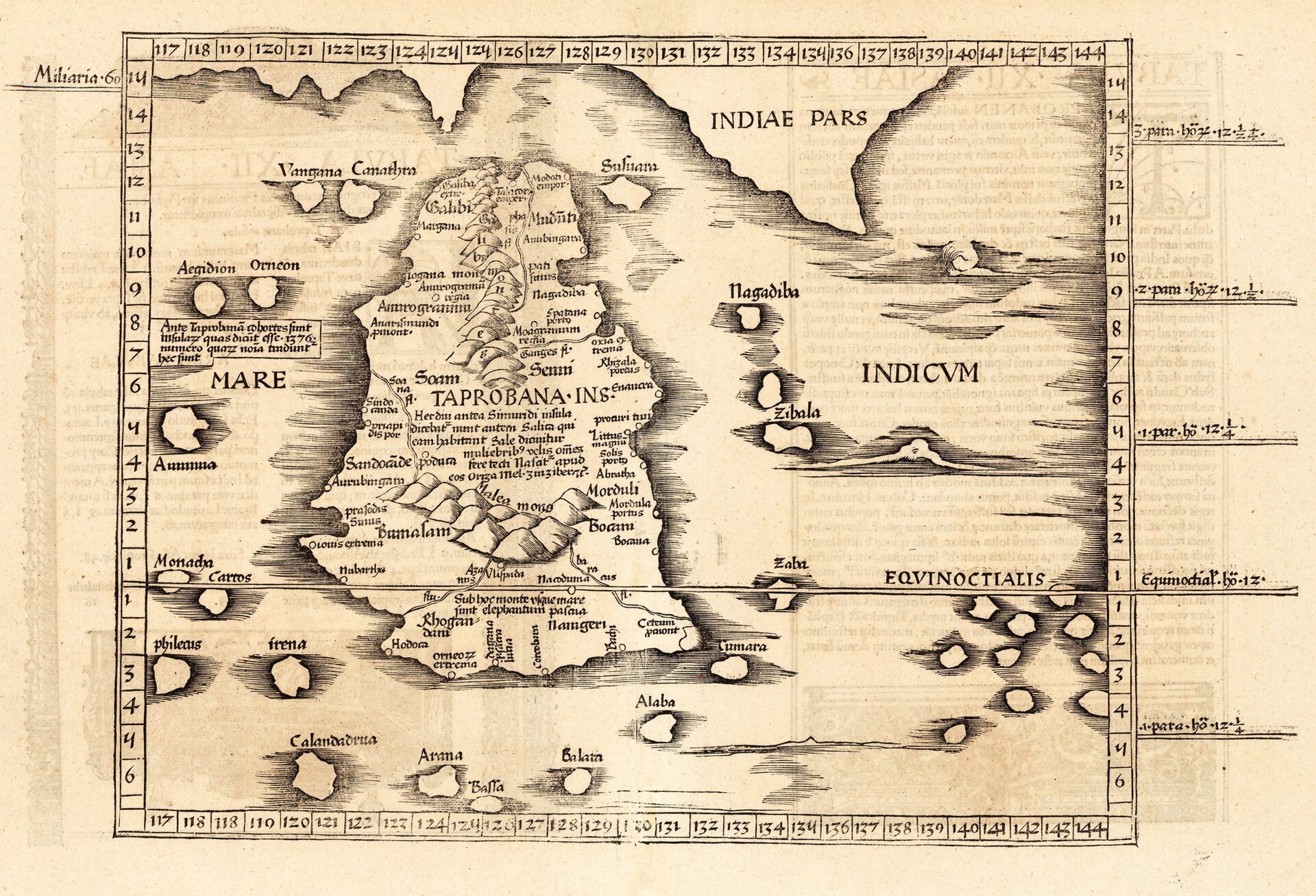 Ptolemy's map of Taprobana, the ancient Greek and Roman name for Sri Lanka. Lying on the sea routes between East and West, the island was known to the classical world more than fifteen hundred years ago.