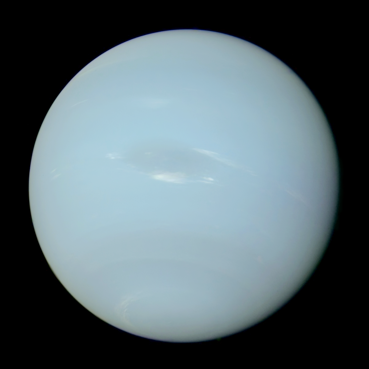 Neptune, the most distant planet, a deep blue ice giant with the fastest winds in the Solar System.