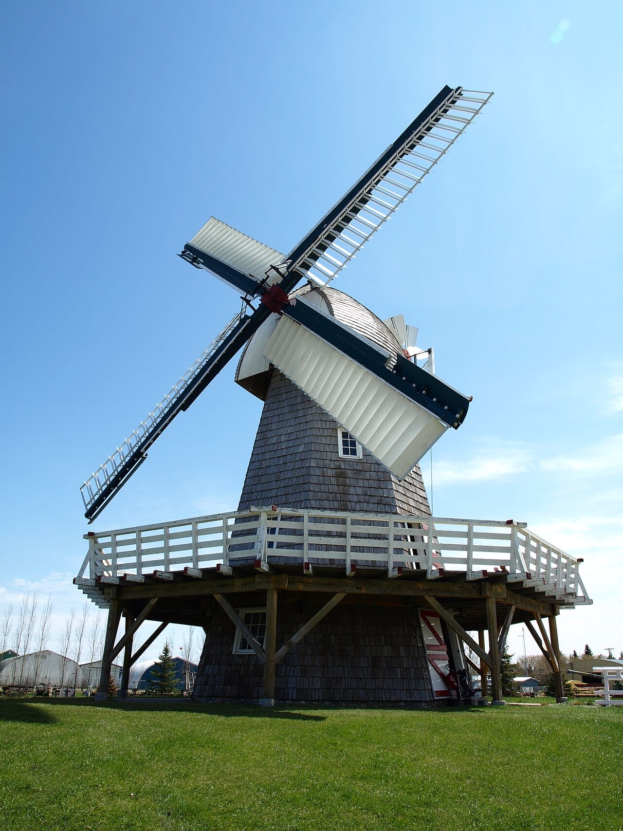 A working windmill at the Mennonite Heritage Village. The reconstruction represents the mills the first settlers built, and the museum is the largest Mennonite museum in Canada.