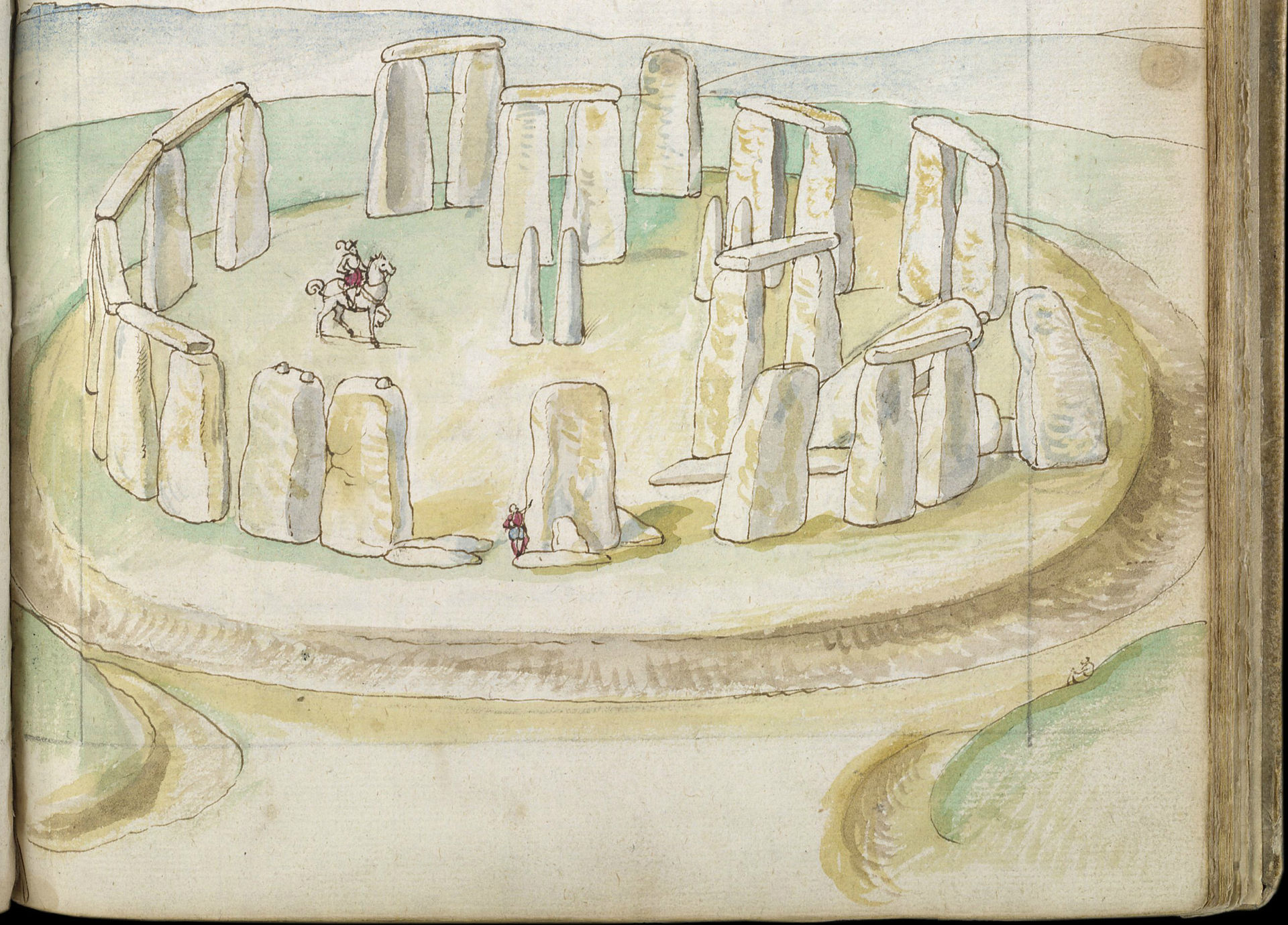 A 1574 watercolour of Stonehenge, among the earliest known depictions of the monument. Credit: Lucas de Heere (Public domain).