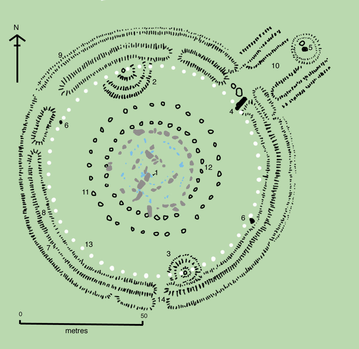 A plan of Stonehenge showing the arrangement of the sarsen circle, inner horseshoe, and bluestones. Credit: Drawn by Adamsan (CC BY-SA 3.0).