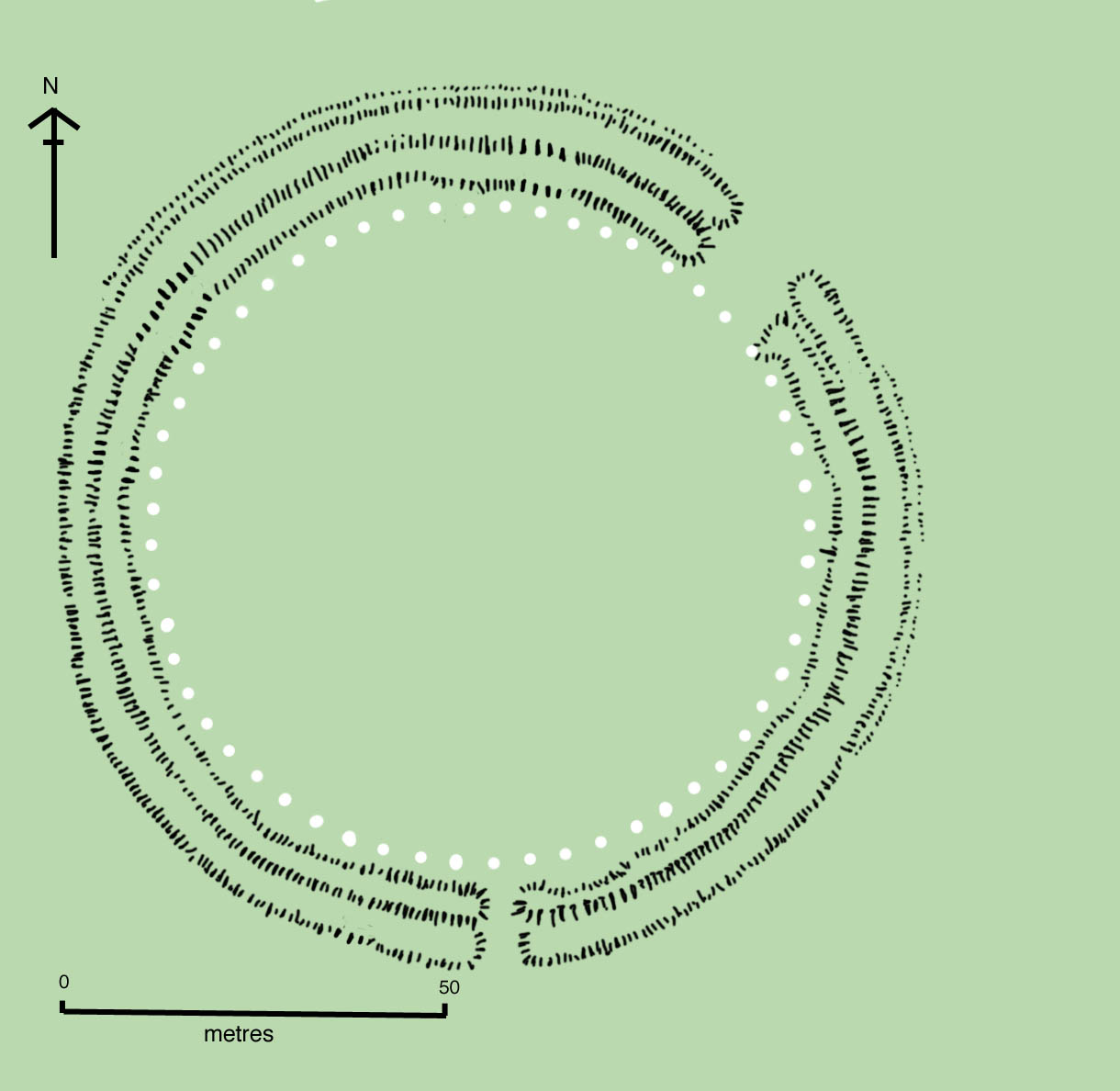 A reconstruction drawing of an early phase of Stonehenge, which was built and altered over centuries. Credit: Drawing by Adamsan (CC BY-SA 3.0).