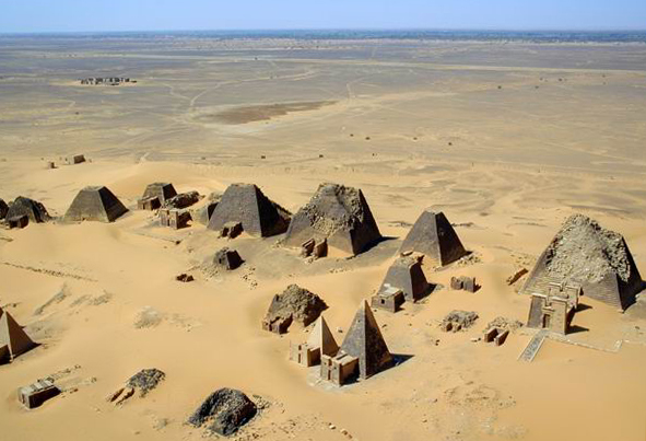 The pyramids of Meroe; ancient Sudan holds more pyramids than Egypt, raised by the kingdom of Kush. Credit: Photographer: B N Chagny (CC BY-SA 1.0).