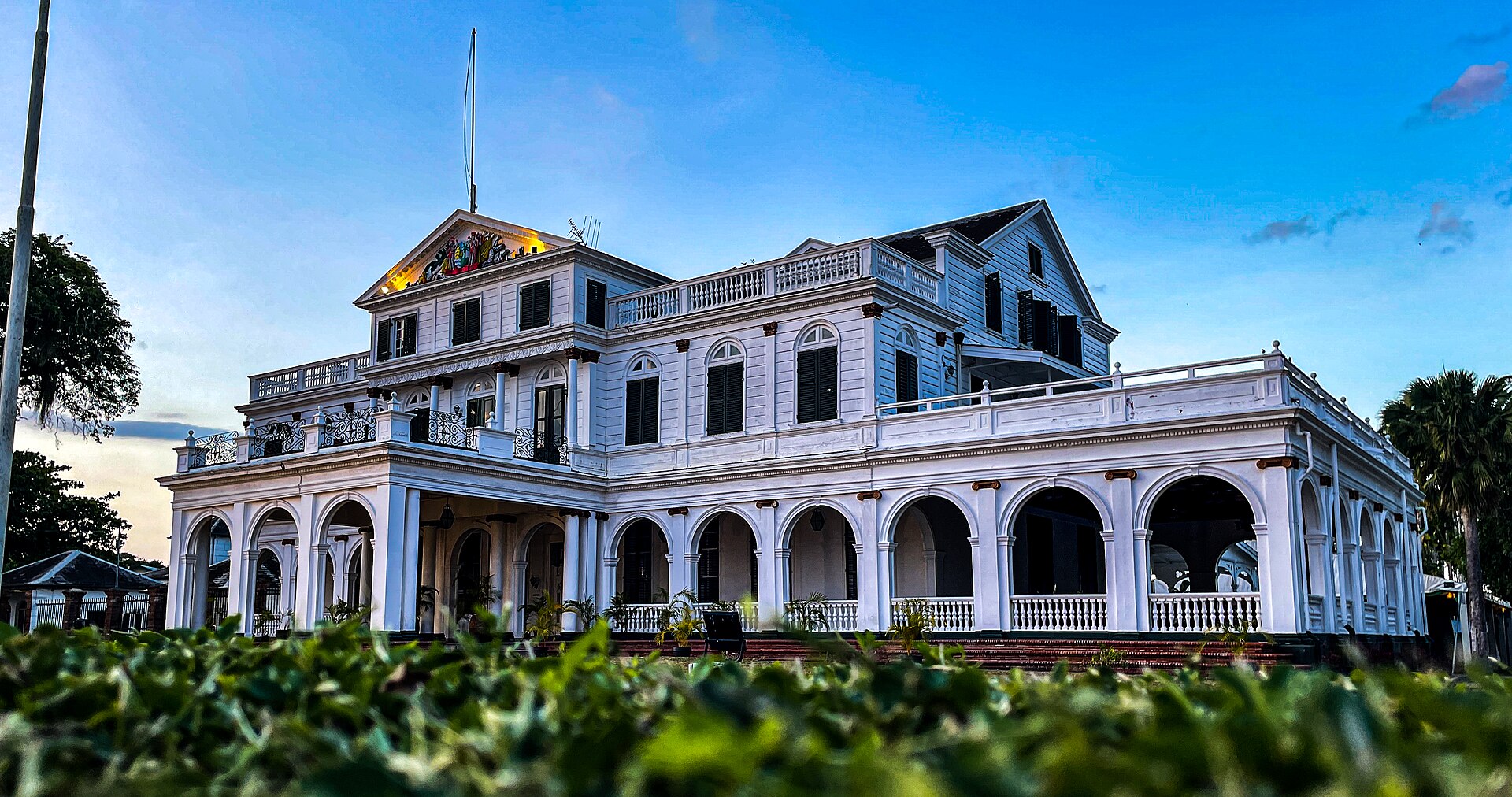 The Presidential Palace in Paramaribo, seat of the head of state. Suriname is a democracy in which the National Assembly elects the president, its politics shaped by shifting coalitions among parties rooted in the country's many communities.