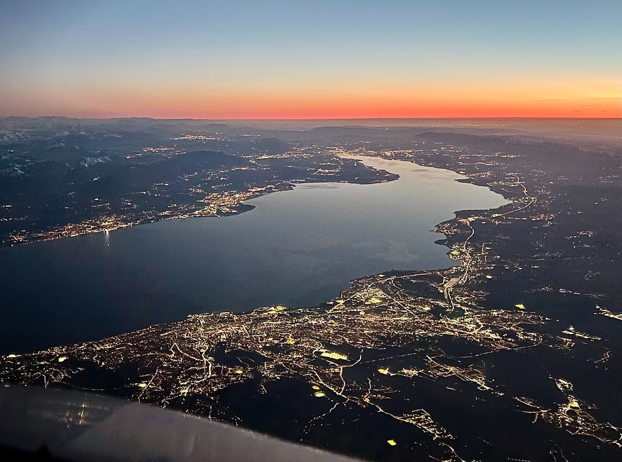 Lake Geneva, the great crescent lake shared with France, ringed by vineyards, resorts, and the city of Geneva. Switzerland's clear Alpine lakes and rivers are the source of much of its water, power, and beauty.