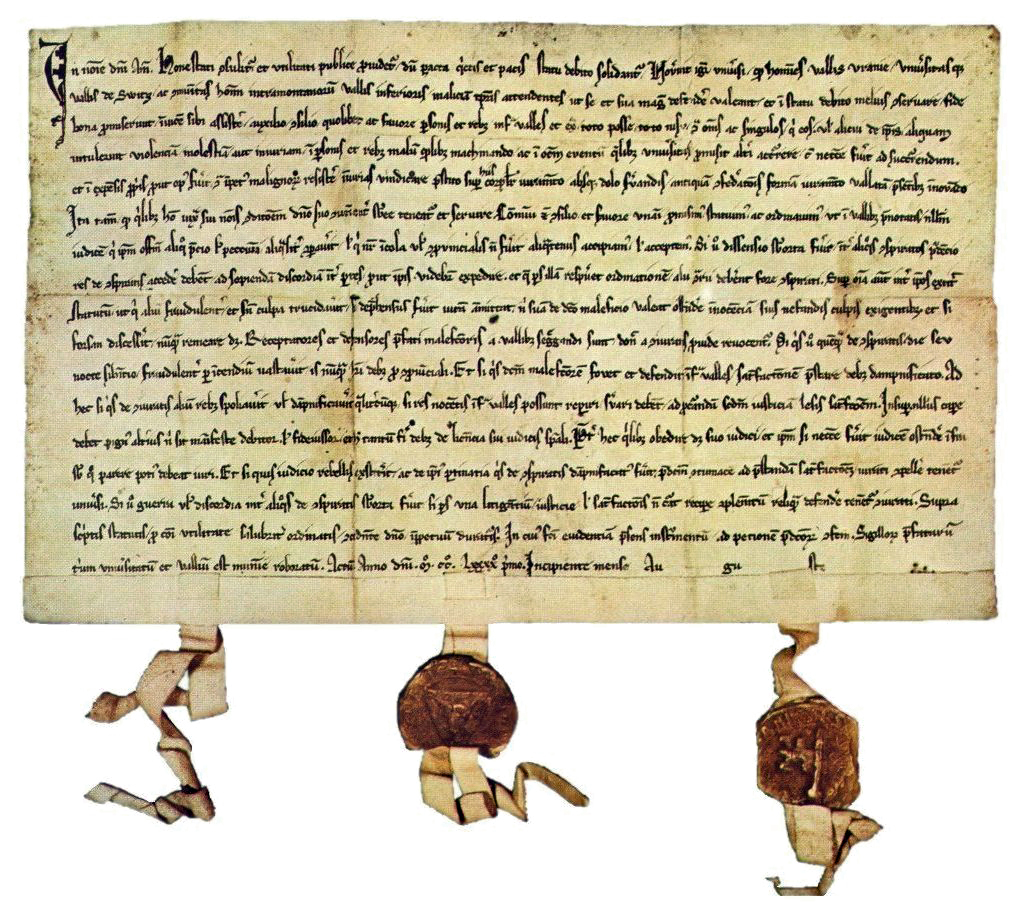 The federal charter of 1291, the founding pact of the Old Swiss Confederacy. Credit: Unknown authorUnknown author (Public domain).