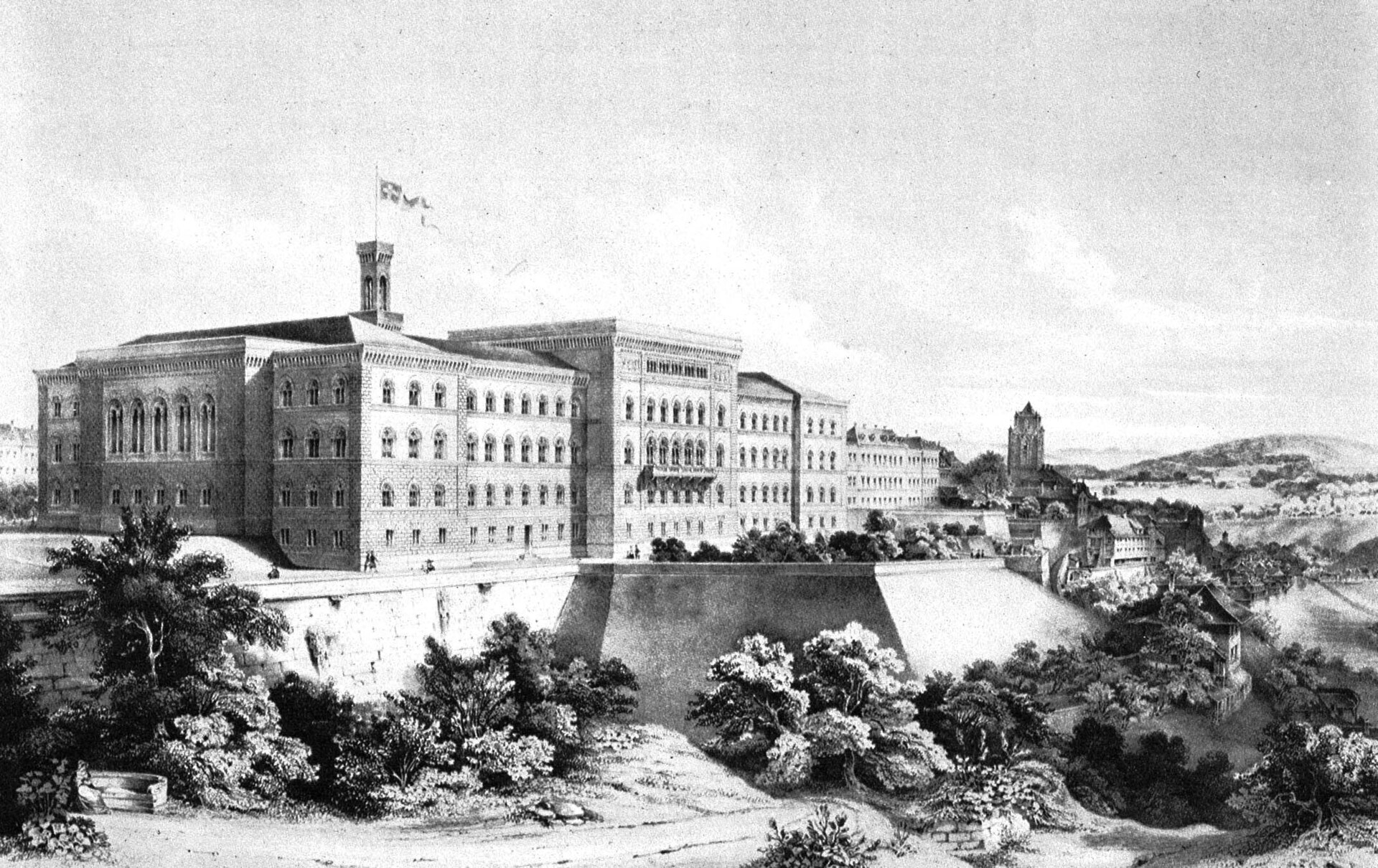 The first Federal Palace in Bern, completed in 1857, seat of the young federal state created in 1848. The new constitution turned a loose league of cantons into a modern federation while leaving them broad self-rule.