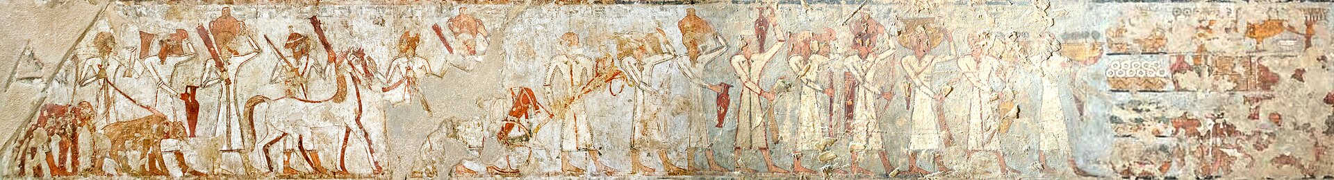 A wall painting from the tomb of Rekhmire in Egypt, around 1400 BC, showing Syrians bringing tribute. It is early evidence of the trade and diplomacy that linked the Syrian coast with the great powers of the ancient world.