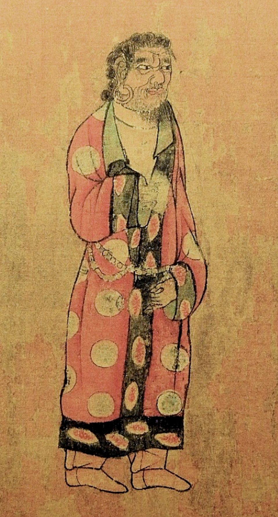 A Sogdian envoy from the region of modern Tajikistan at the court of the Tang dynasty of China, in a wall painting of around the seventh century. The Sogdians were the great merchants and middlemen of the Silk Road.