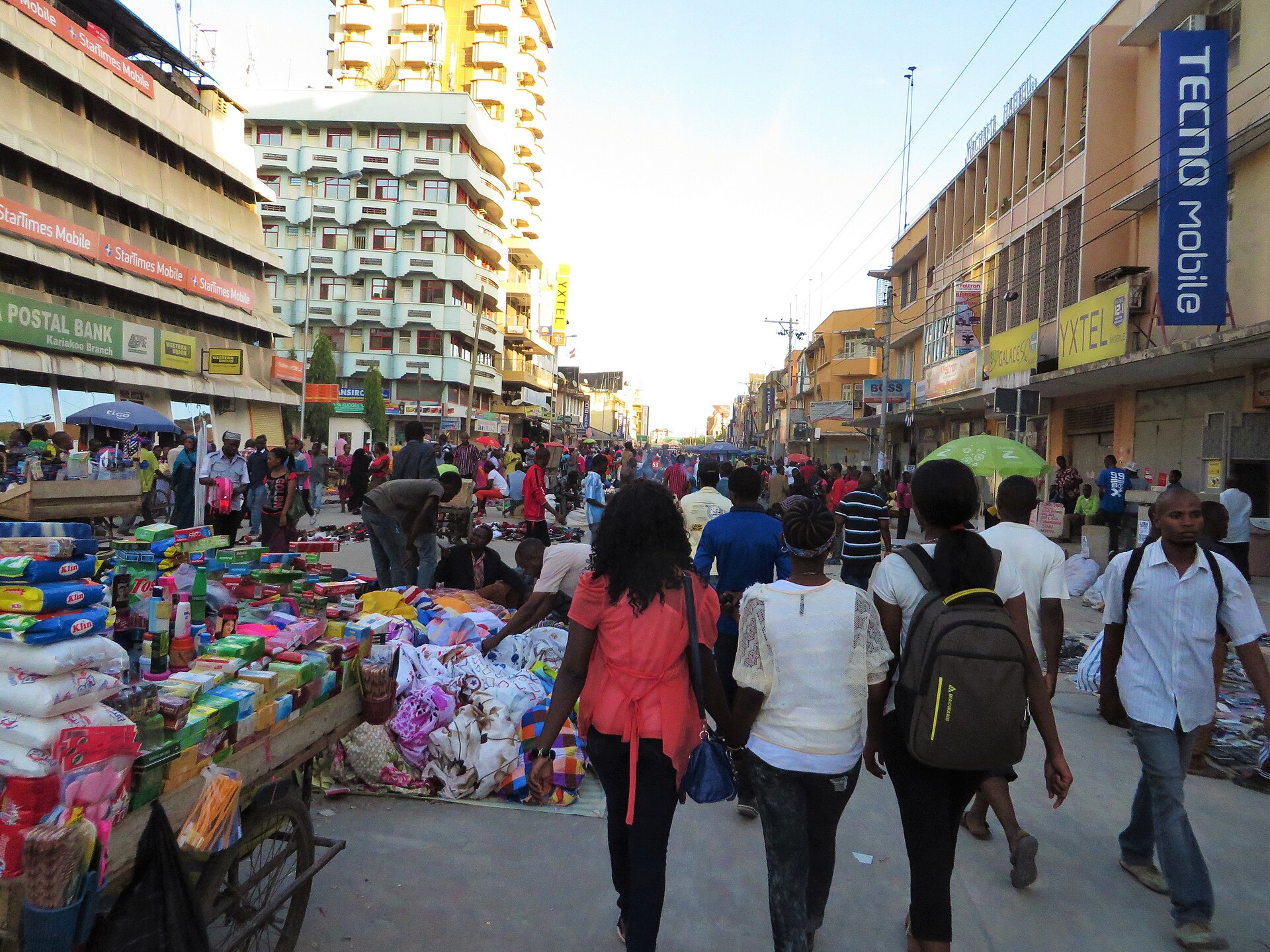 The skyline of Dar es Salaam, the largest city and commercial heart of Tanzania, on the Indian Ocean coast. Though the official capital is the inland city of Dodoma, Dar es Salaam remains the country's bustling economic centre.