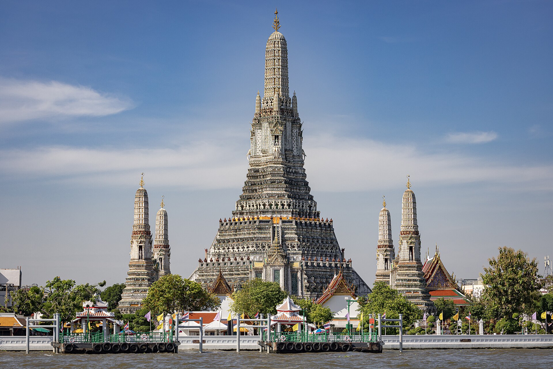 Wat Arun, the Temple of Dawn, on the Chao Phraya River in Bangkok, one of Thailand's most famous Buddhist temples.