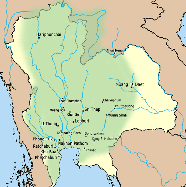 The spread of the Dvaravati culture between the sixth and ninth centuries, an early Buddhist civilisation here.