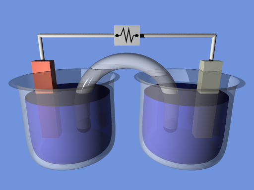 An electrochemical cell. Separating the two reactions and forcing electrons through an external path is what converts chemistry into usable current.