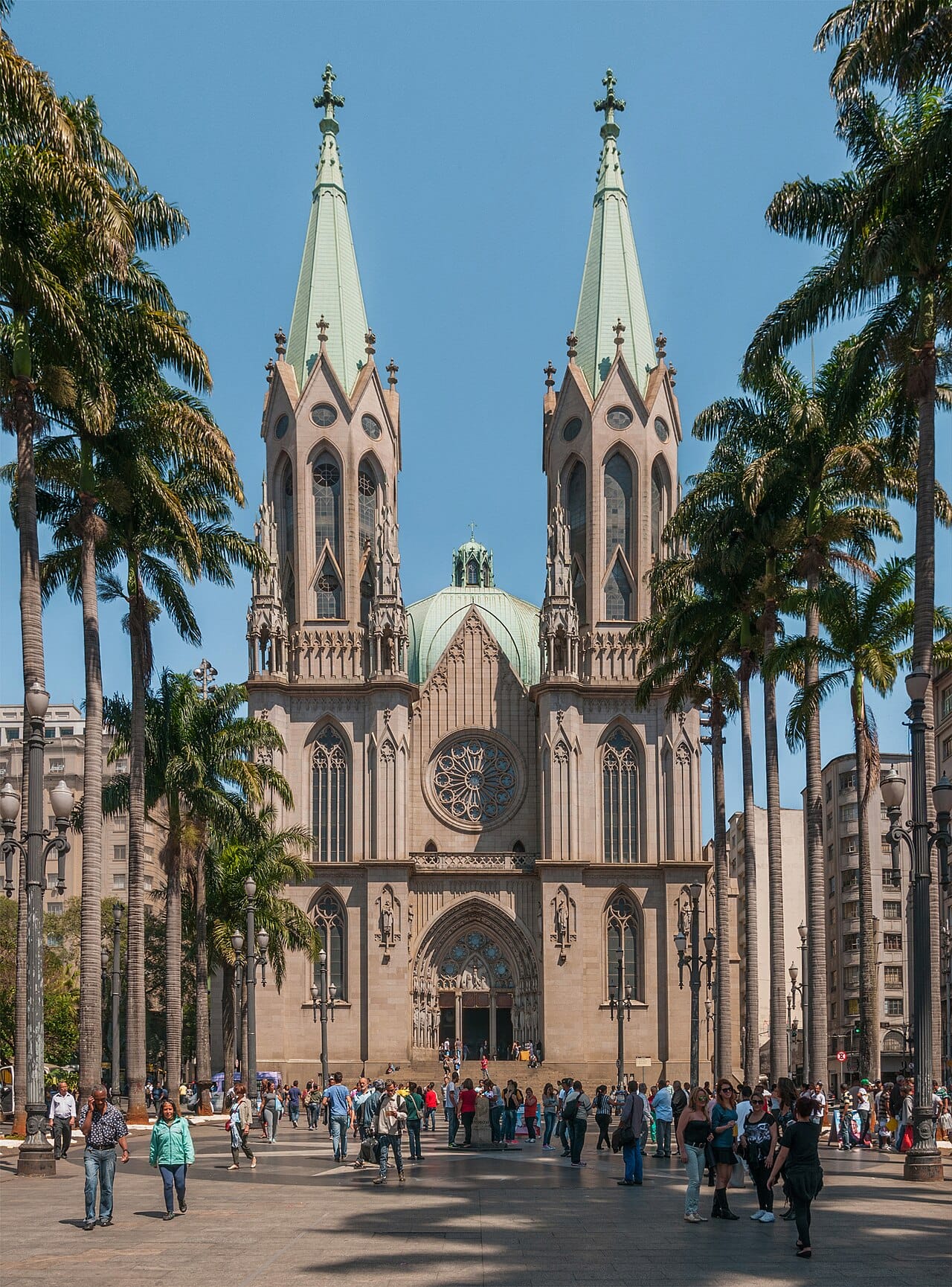A cathedral facade. Construction typically spanned generations, and changes in style within a single building record the passage of time during its building.