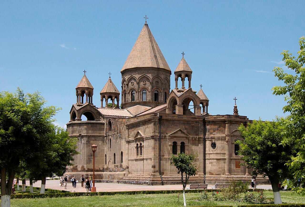 An Armenian cathedral. The building type appears across Christian traditions with substantial regional variation in plan, decoration and construction.