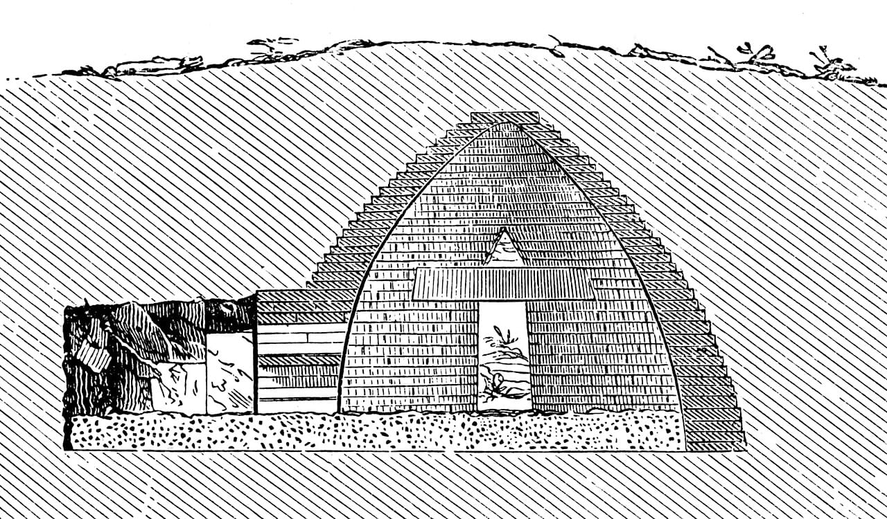Section through the Treasury of Atreus, a corbelled tomb of the thirteenth century BCE. The profile resembles a dome and the structural behaviour is different.