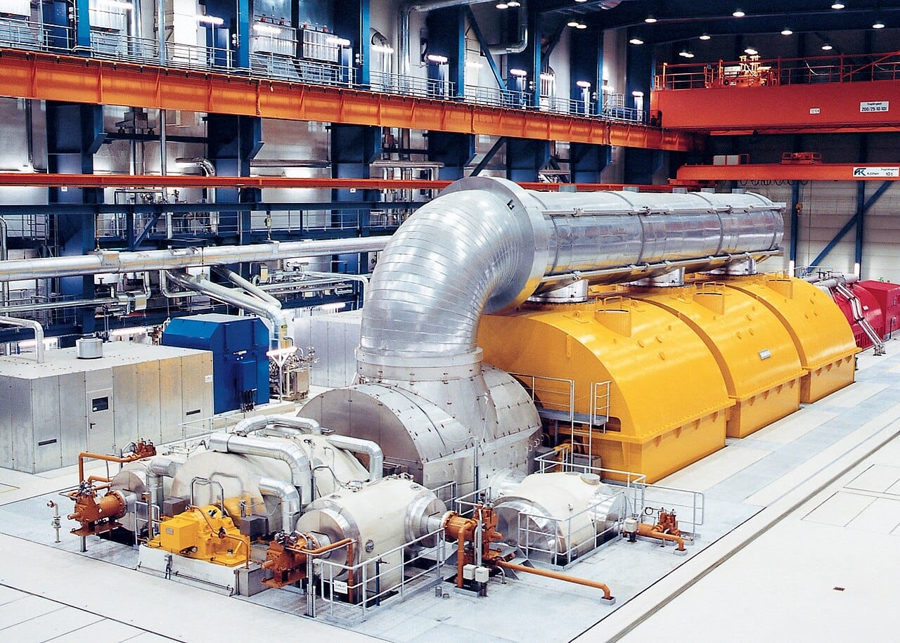 A turbogenerator. Most electricity is still produced by spinning a magnet inside coils, whatever the heat source driving the turbine.