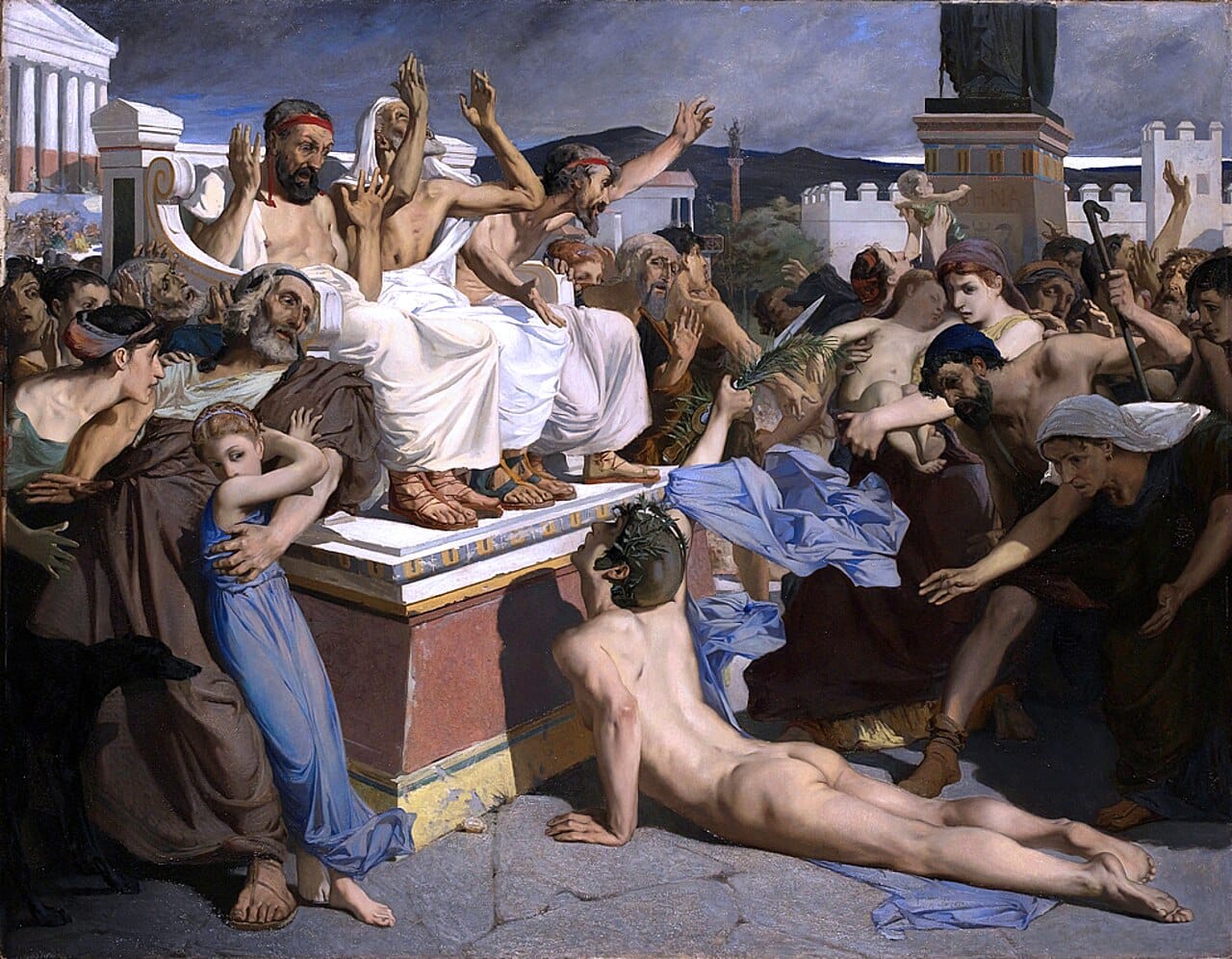 A depiction of Pheidippides. The story of a runner carrying news of victory from Marathon to Athens and dying on arrival is not recorded by the historian closest to the events.