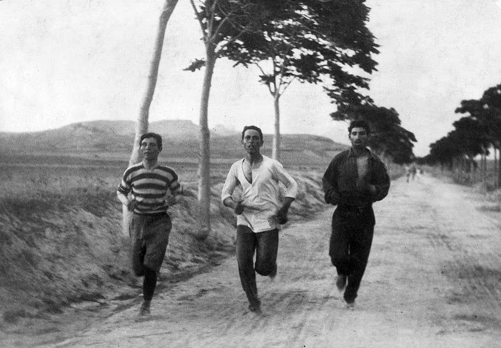 The marathon at the 1896 Olympic Games. The race was created for the modern Olympics and became a fixture immediately.