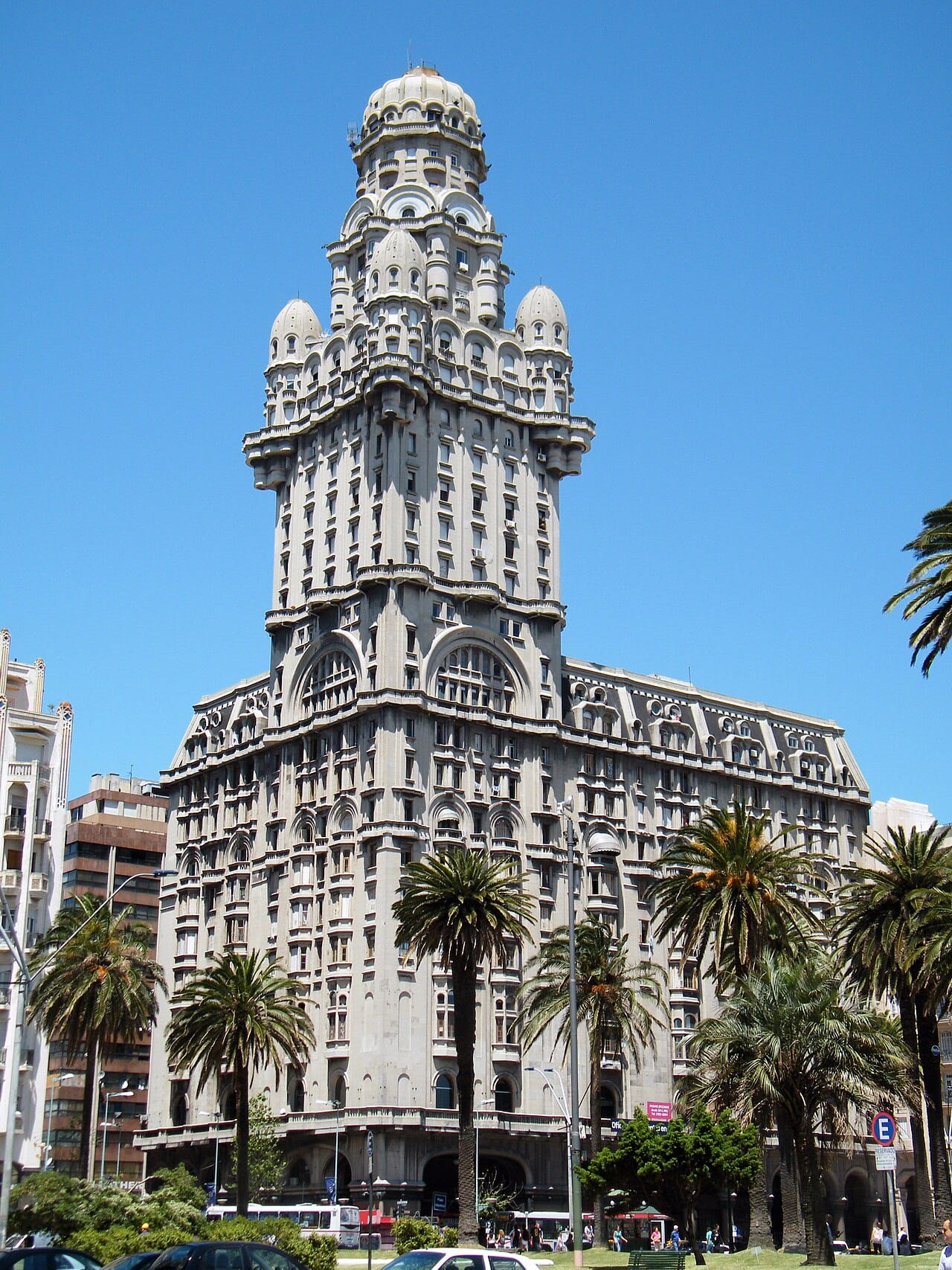 An early tall building in Montevideo. The form spread internationally within decades of its invention, adapted to local materials and regulation.