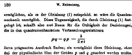 Heisenberg's 1927 formulation. The relation places a floor on the product of the uncertainties in position and momentum, expressed in terms of Planck's constant.