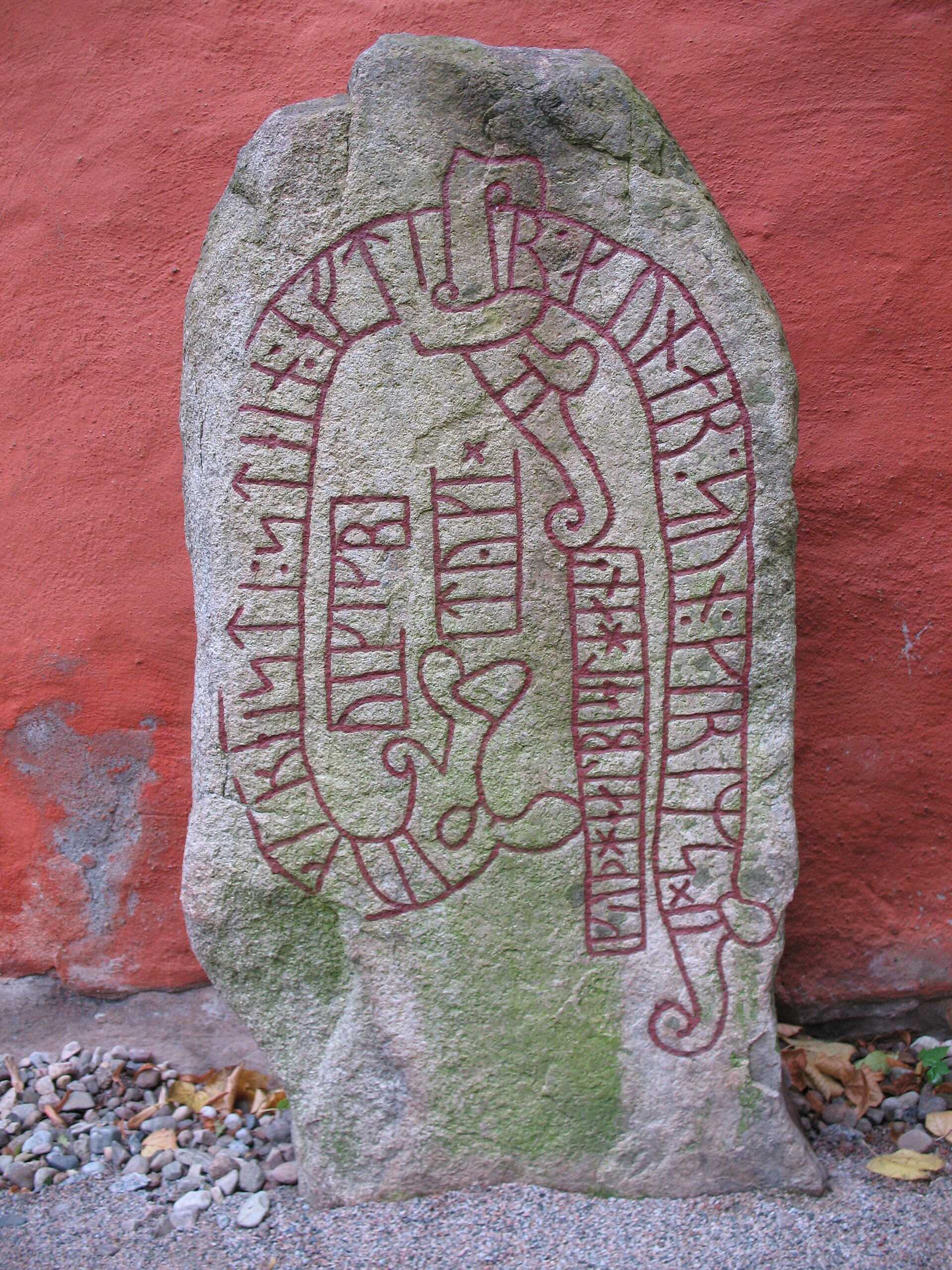 A carved runestone; the Vikings left inscriptions across the lands they reached.