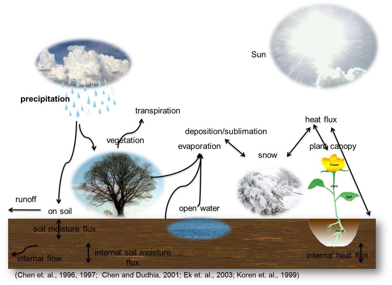 The cycle in schematic form. The atmosphere holds very little water at any moment and turns it over in about nine days, which is why it is the fastest-moving part of the system.