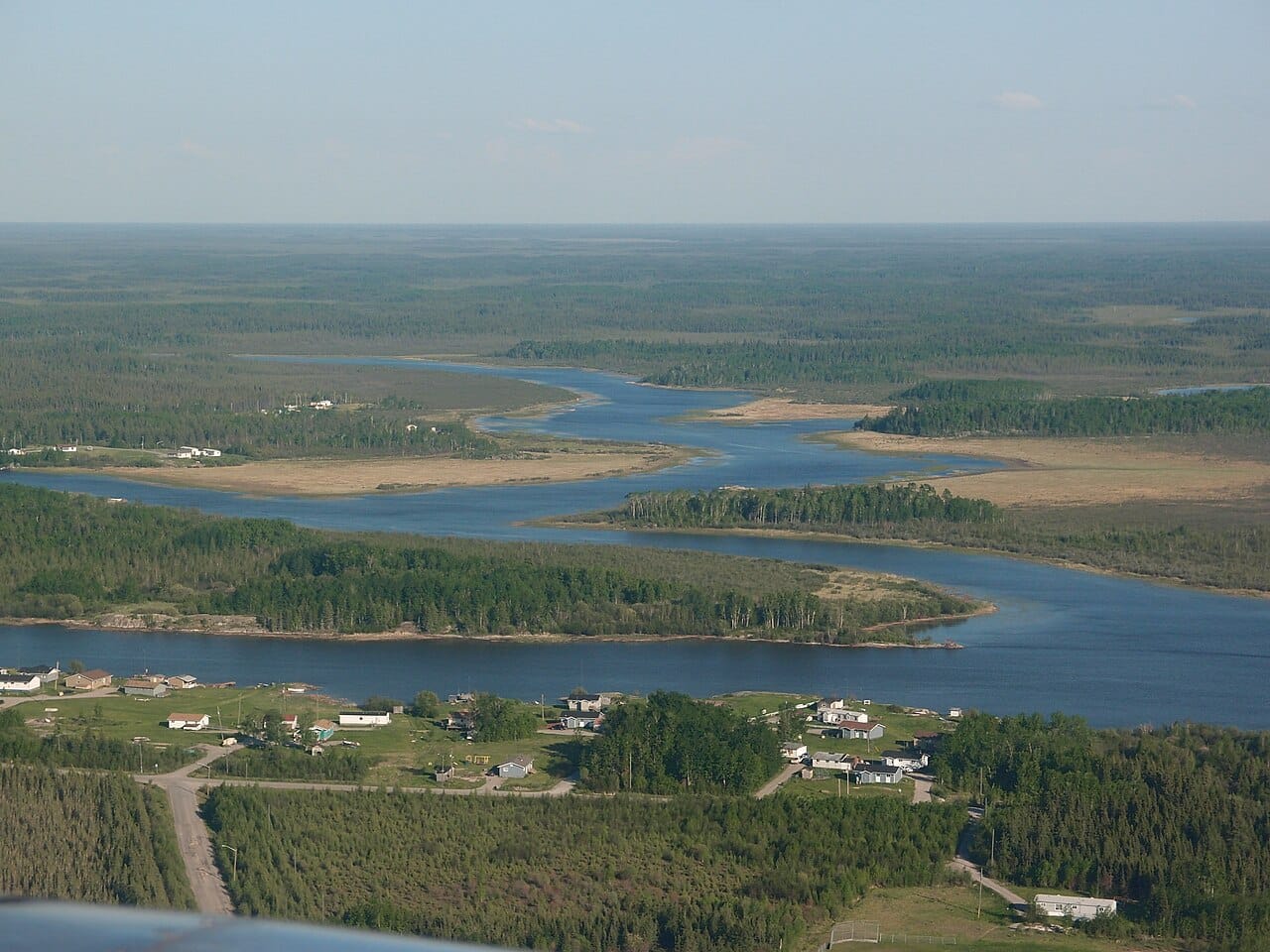 The Nelson River near Norway House, where it leaves Lake Winnipeg. The great northern rivers of Manitoba carry the drainage of the prairies to Hudson Bay and now generate most of the province's electricity.