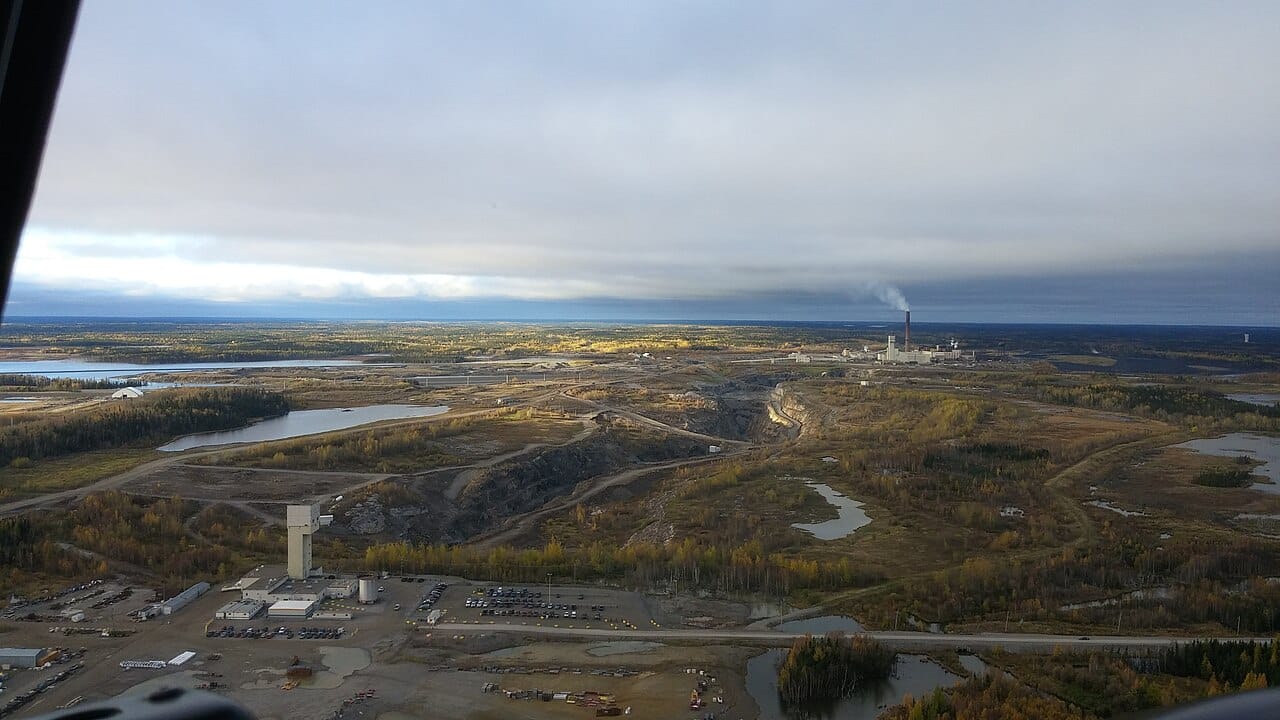 Mining operations at Thompson. The city was planned and built by the International Nickel Company after a 1956 discovery, and the mine and the town opened together.