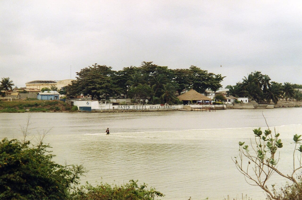The lagoon at Aneho on the Gulf of Guinea. Aneho was a trading town of the old Slave Coast and briefly the colonial capital, and the coastal lagoons remain important for fishing.
