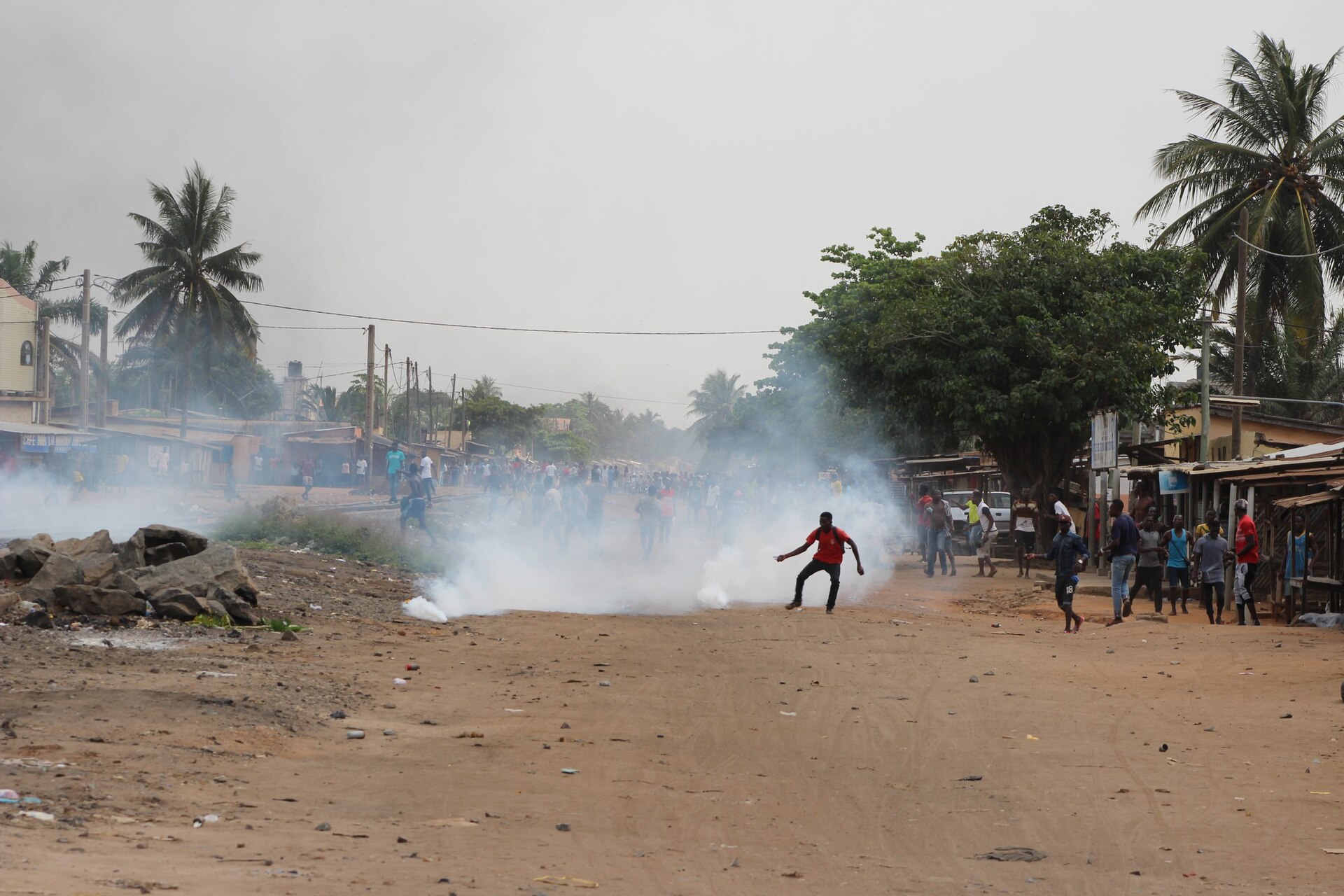 Opposition protests in Lome in 2017, part of a wave of demonstrations demanding constitutional reform and an end to the Gnassingbe family's hold on power. Public demonstrations have been banned in Togo since 2022.