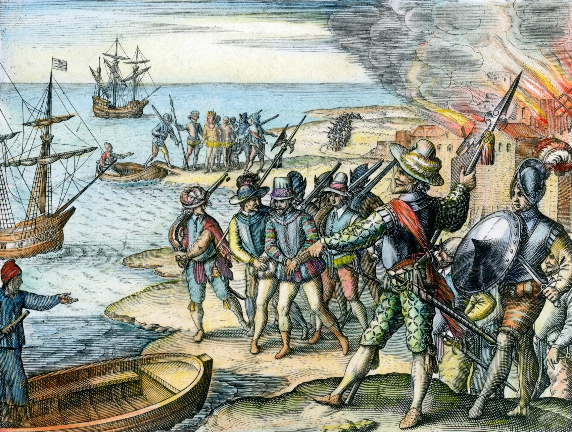 The English adventurer Walter Raleigh, who raided Spanish-held Trinidad in the late sixteenth century. Credit: Theodor de Bry (Public domain).