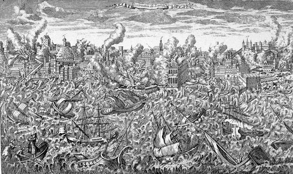 A depiction of the tsunami that struck Lisbon in 1755, one of history's most devastating. Credit: Unknown authorUnknown author (Public domain).