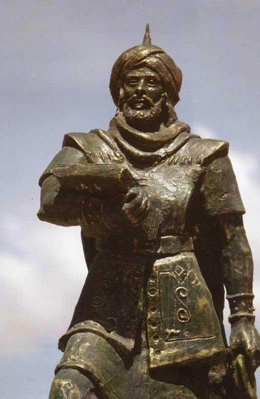 A statue of Uqba ibn Nafi, the Arab commander who founded Kairouan in 670. The monument stands in neighbouring Algeria, but the city he founded in the Tunisian interior became the first great centre of Islam in North Africa.
