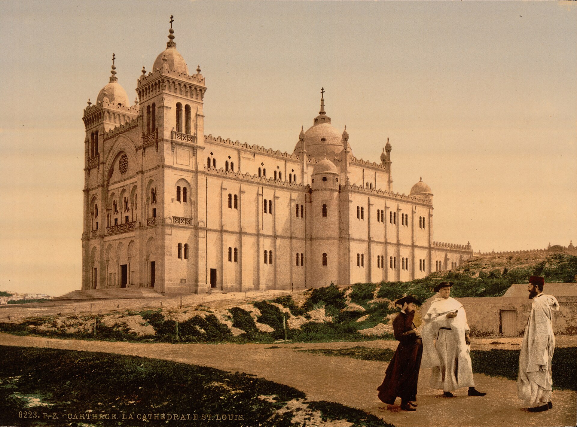 The cathedral of Saint Louis at Carthage, photographed in 1899, built during the French protectorate on the hill above the ancient ruins. France took control in 1881 after the beys' modernisation programme left the state deep in debt.