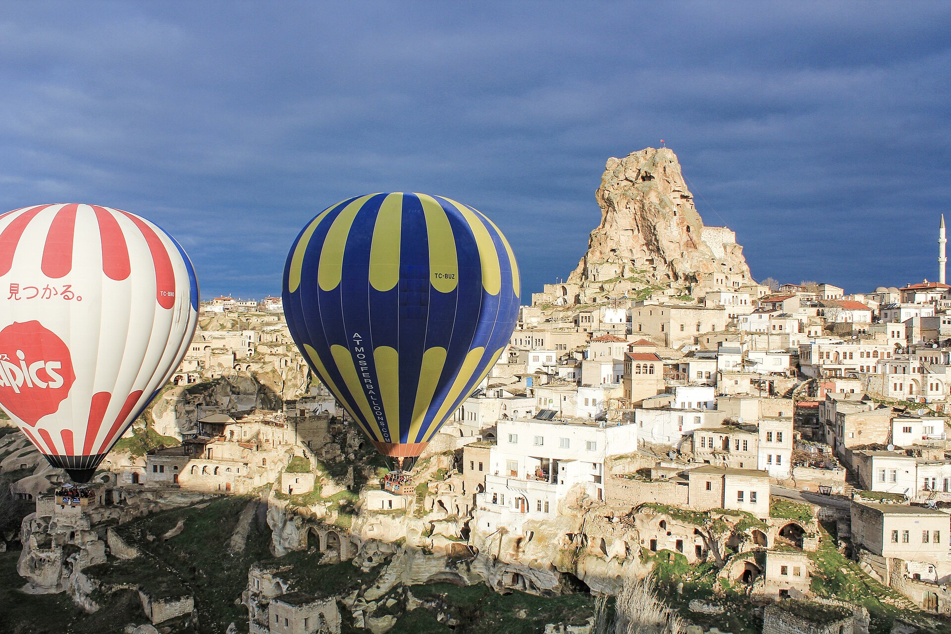 The fairy-chimney rock formations of Cappadocia in central Anatolia, carved from soft volcanic stone and honeycombed with ancient cave dwellings.