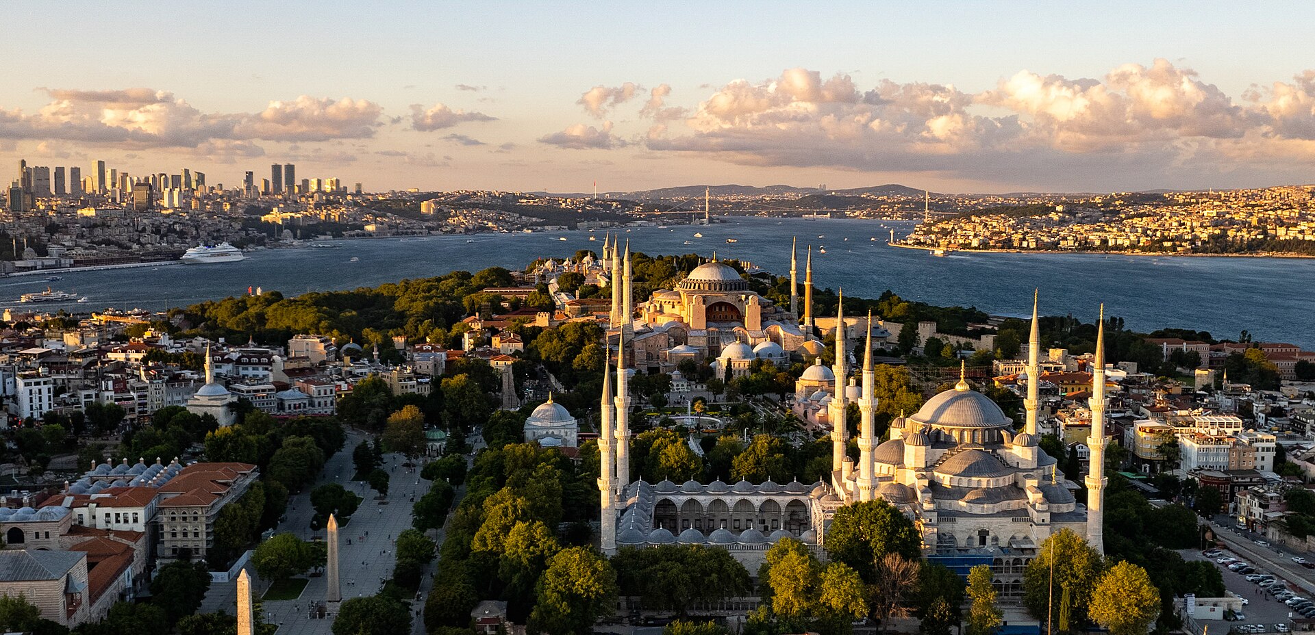 The skyline of Istanbul on the Bosphorus. The only major city set on two continents, it is Turkey's economic engine and one of the largest cities in the world.