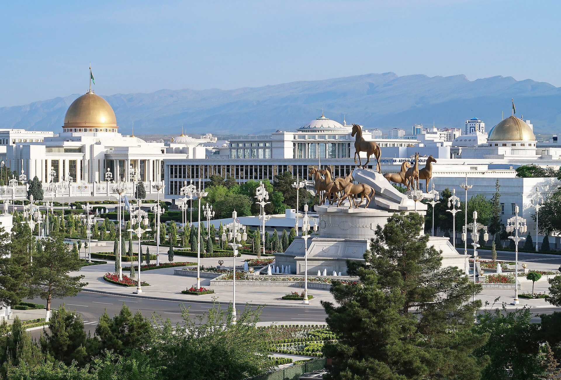 Ashgabat, the capital, rebuilt with gas wealth into a city of gleaming white marble buildings, gold domes, and grand monuments. Its scale and uniformity make it one of the most unusual capitals in the world.