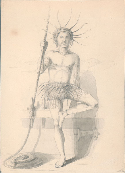 A Tuvaluan man in traditional attire, from the islands' Polynesian heritage. Credit: Alfred Thomas Agate (Public domain).