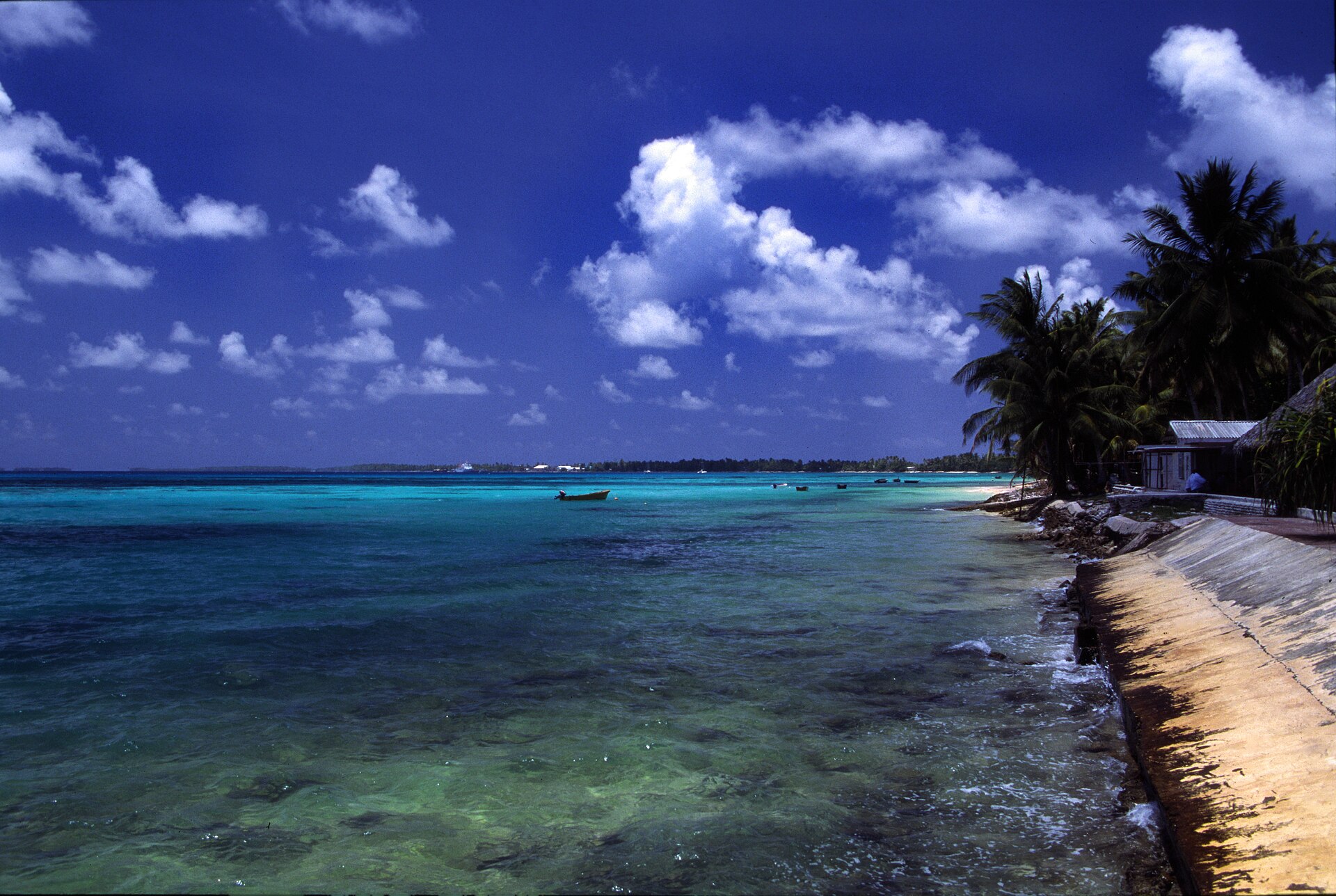 A beach on Funafuti atoll, the low-lying coral home of a nation acutely threatened by rising seas. Credit: Stefan Lins (CC BY-SA 2.0).