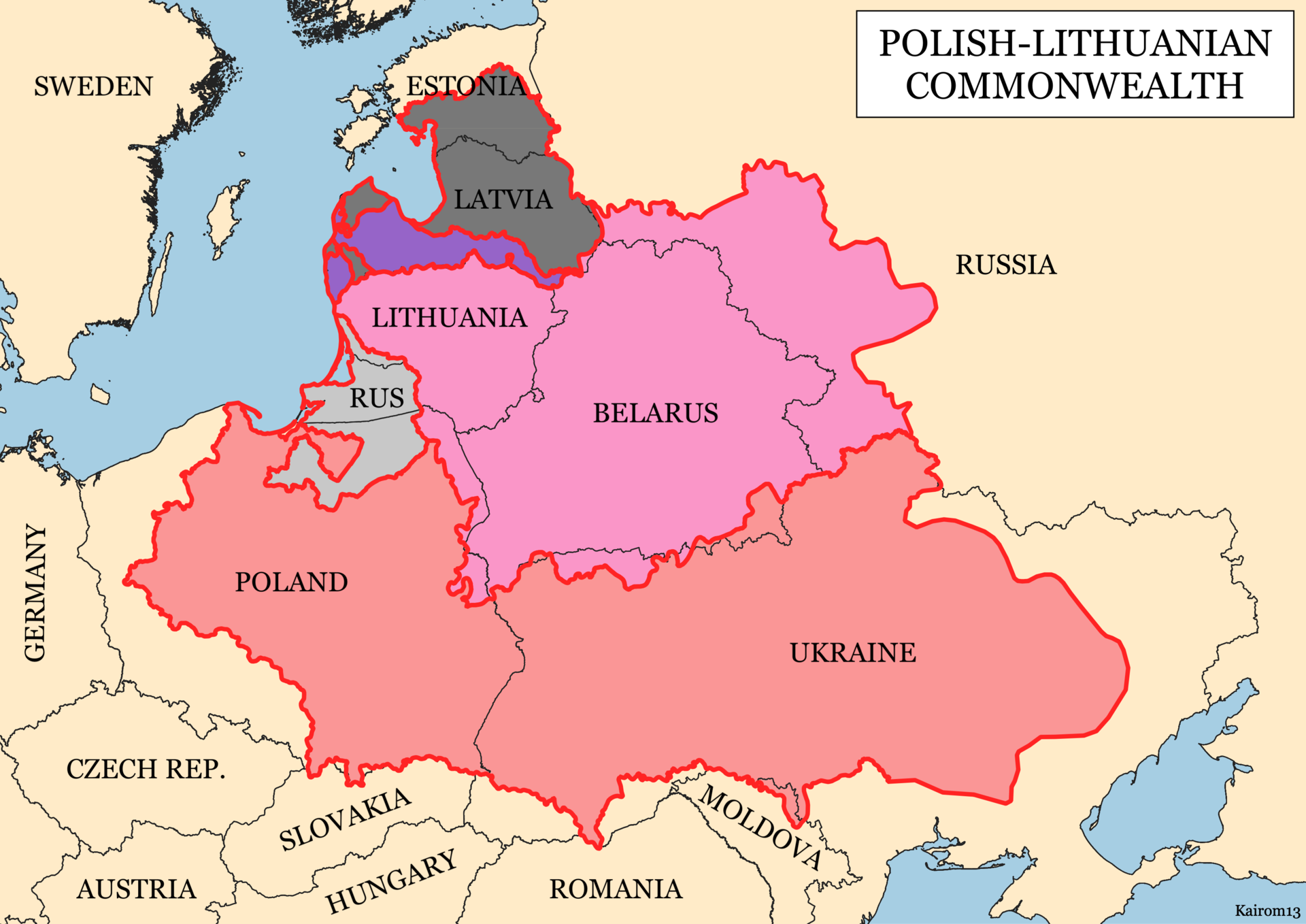 The Polish-Lithuanian Commonwealth around 1619, which ruled much of Ukraine before the great Cossack rising.