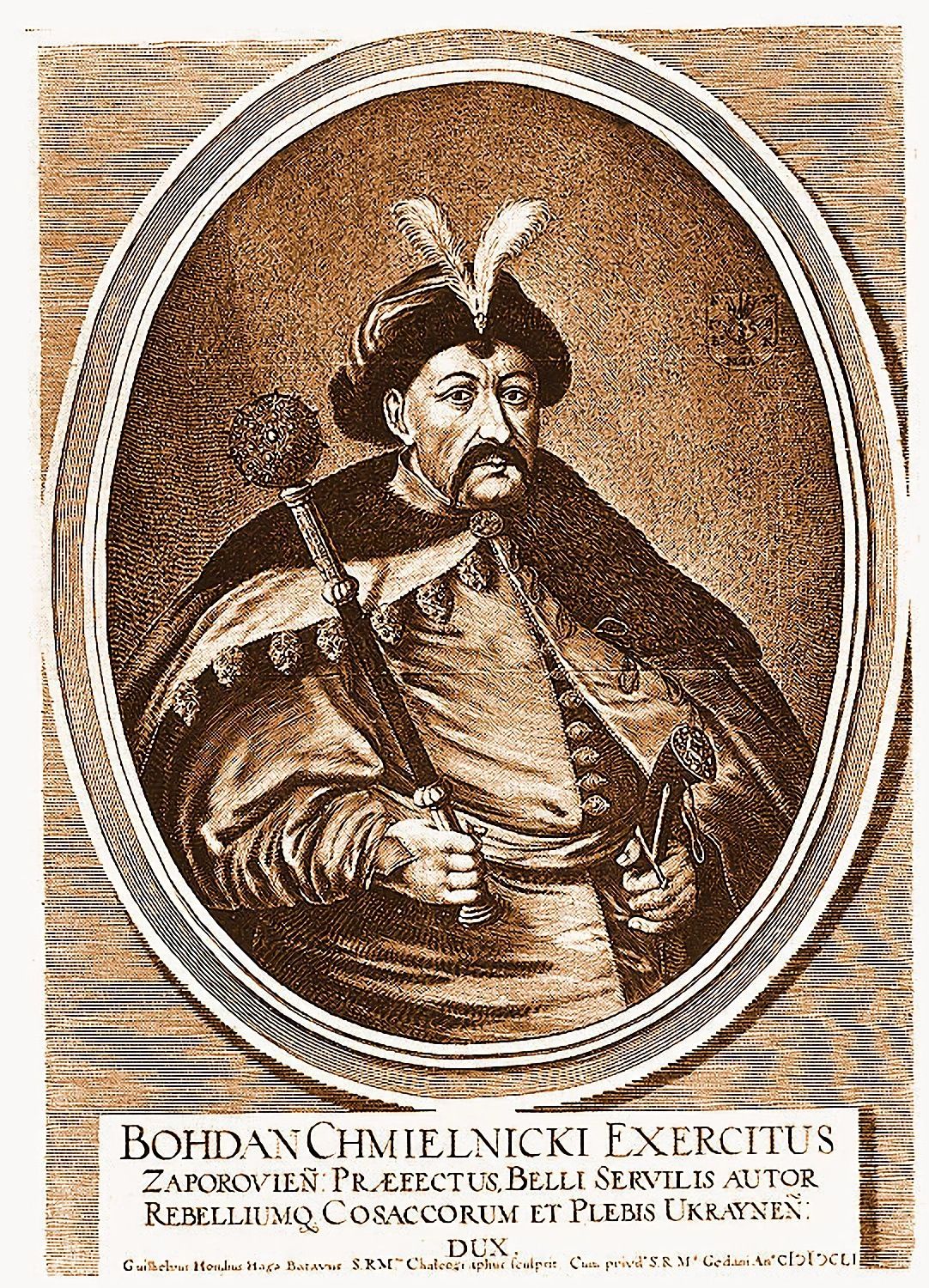 Hetman Bohdan Khmelnytsky, who led a Cossack uprising and founded a self-governing Ukrainian state in the 1600s. Credit: Willem Hondius (Public domain).