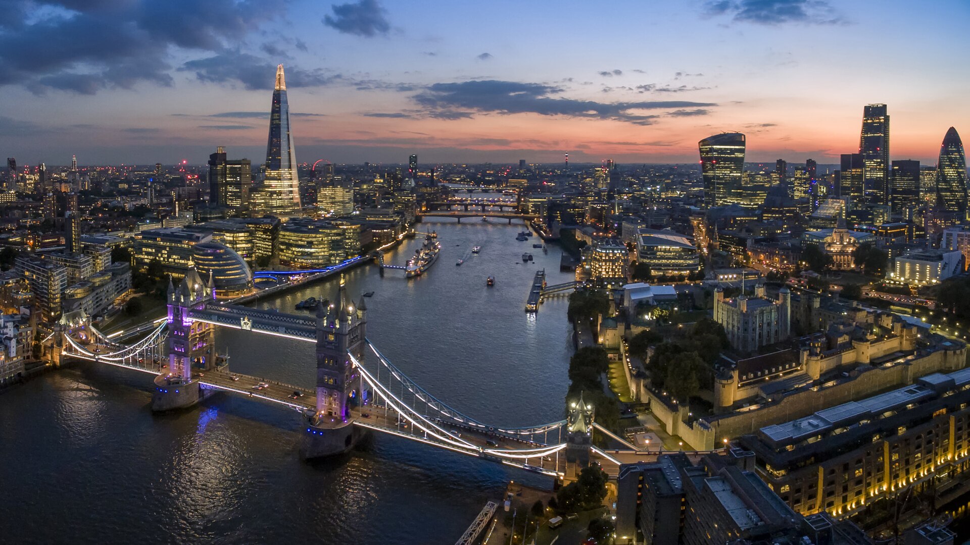 The skyline of modern London. One of the world's foremost financial centres, the City of London sits at the heart of an economy now led by services.