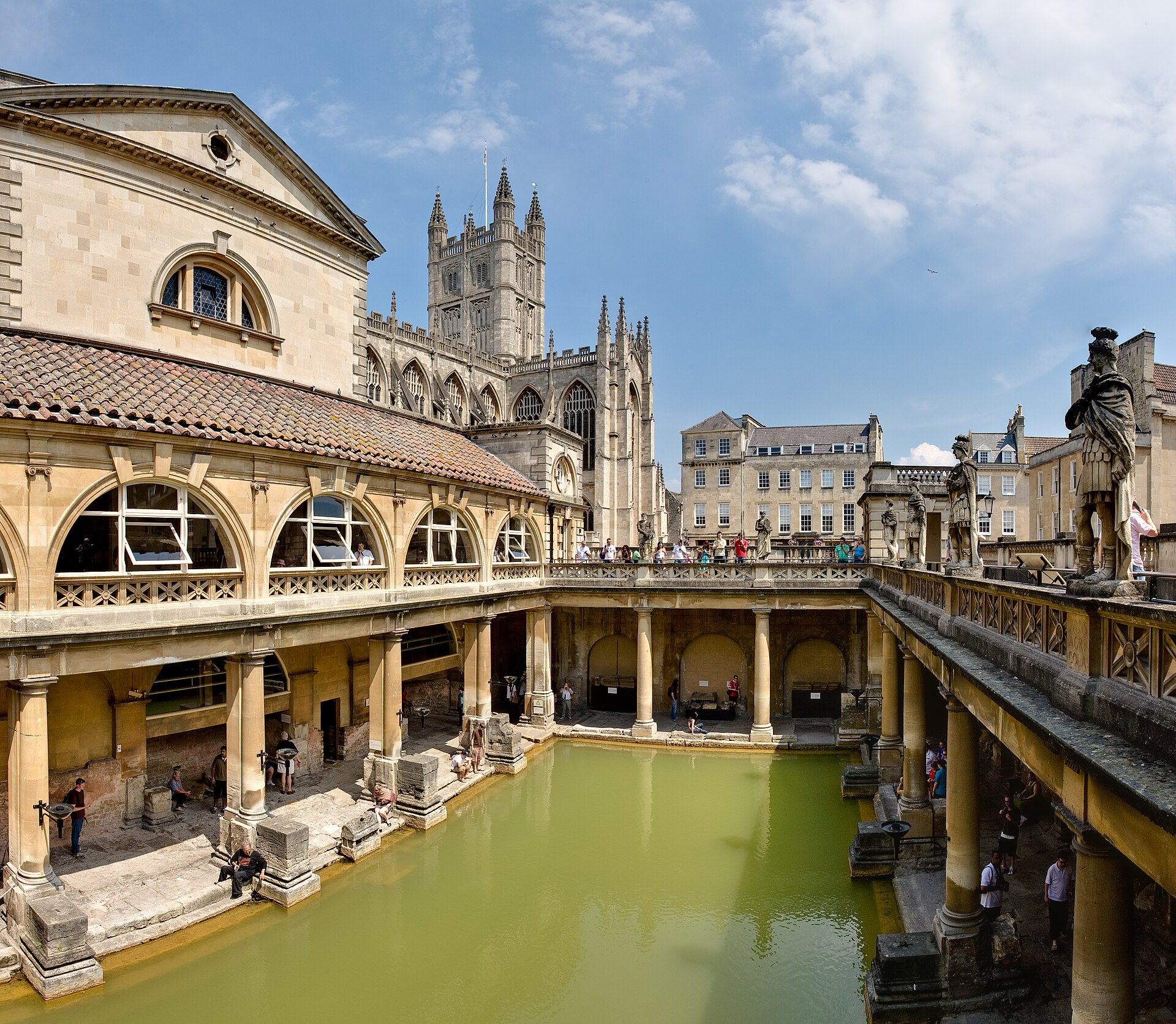 The Roman Baths at Bath, built around the first century AD. They survive from the nearly four centuries when southern Britain was the Roman province of Britannia.