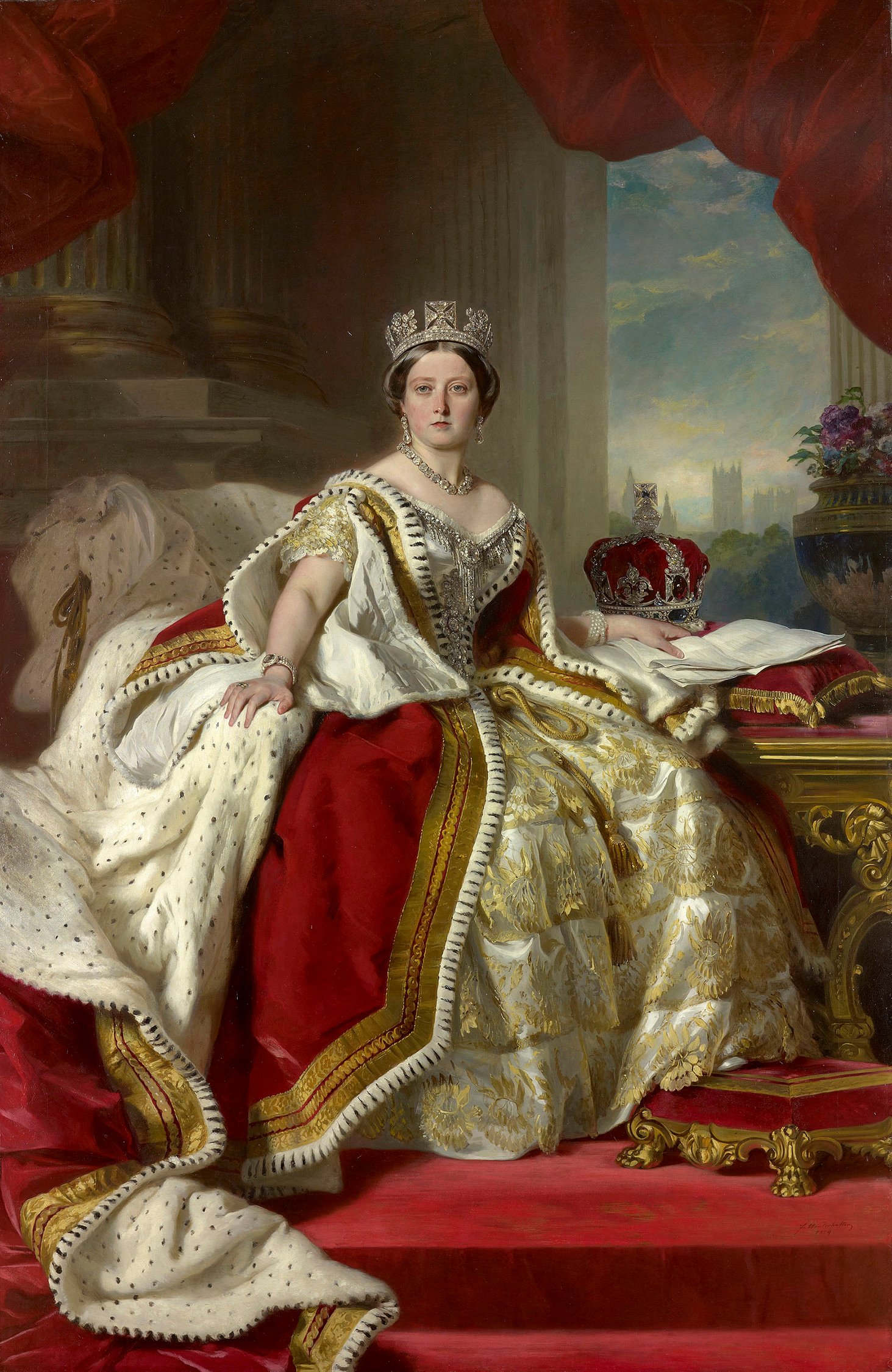 Queen Victoria (reigned 1837 to 1901). Her long reign saw Britain at the height of its industrial and imperial power, ruling the largest empire the world has known.