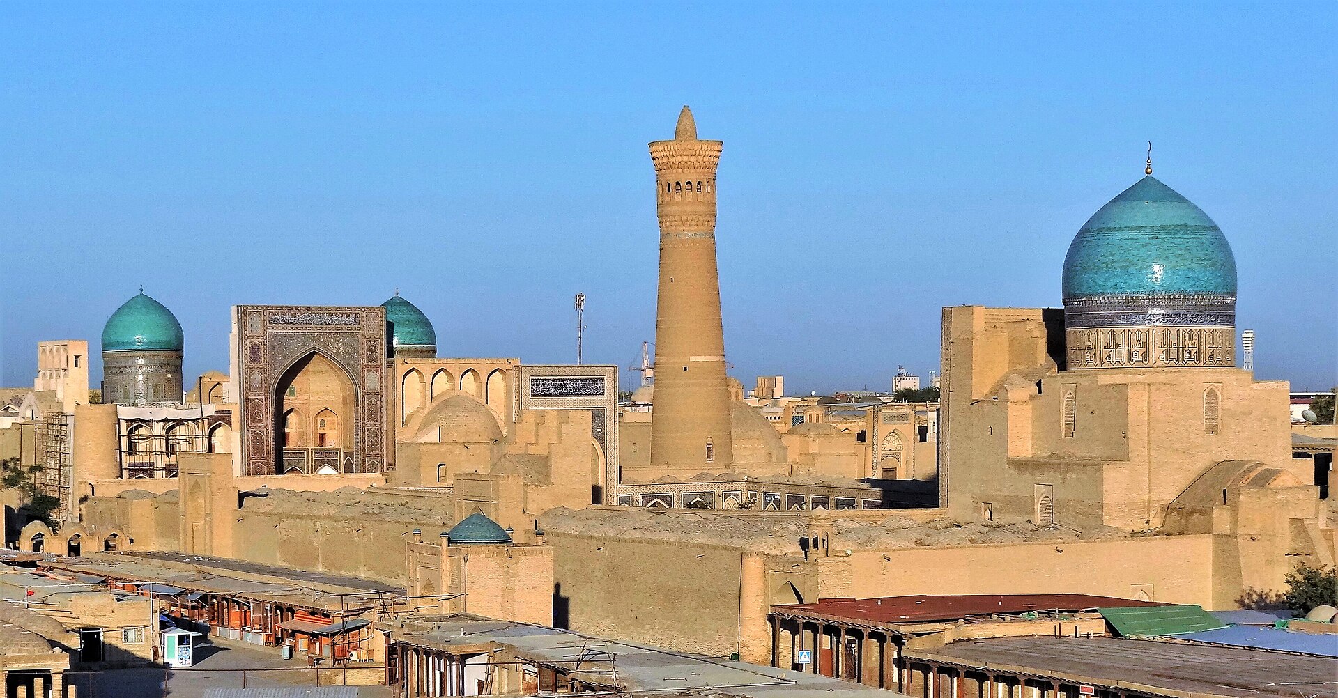 The old city of Bukhara, one of the great cities of the Silk Road and a revered centre of Islamic learning. Its minarets, madrasas, and domes make it one of the best-preserved medieval cities of Central Asia.